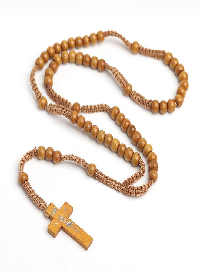 CHENGXIN, 4 Pcs Wooden Rosary Beads Catholic Necklace for Men Handmade Religious Crucifix Prayer Jesus Imprint Crosses Pendant Necklaces - Image 3